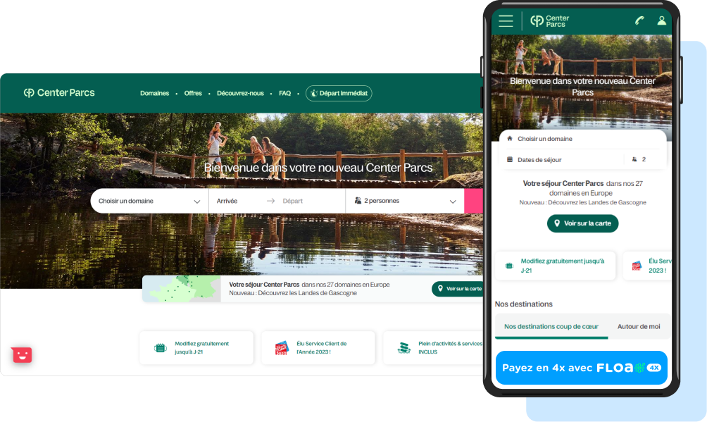 Integration der FLOA Pay-Ratenzahlung auf der Website von Center Parcs